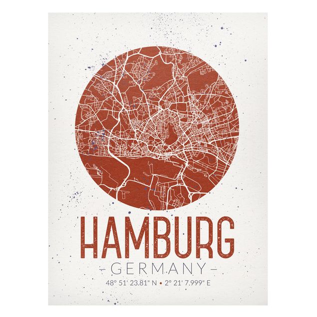 Quadros magnéticos mapas Hamburg City Map - Retro