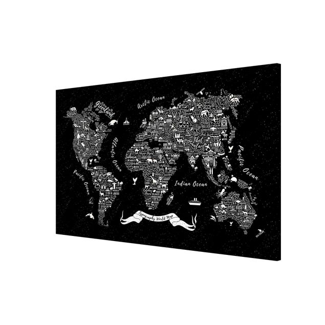 Quadros magnéticos frases Typography World Map Black