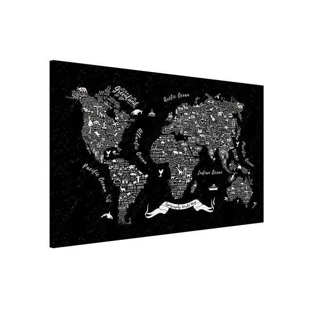 decoração quarto bebé Typography World Map Black