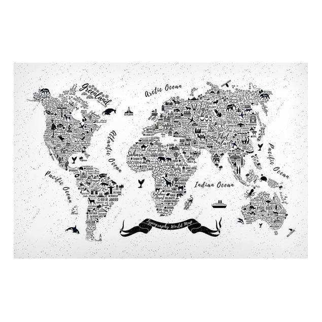 Quadros magnéticos mapas Typography World Map White