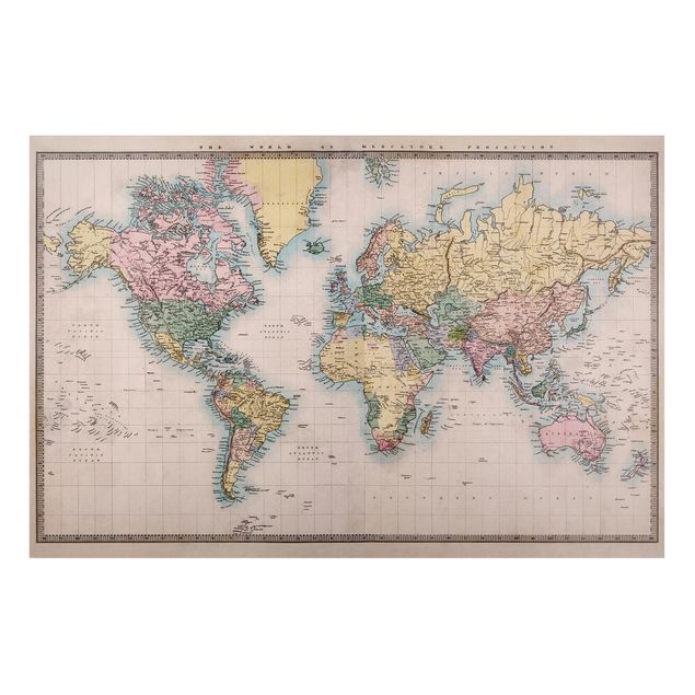 Quadros magnéticos mapas Vintage World Map Around 1850