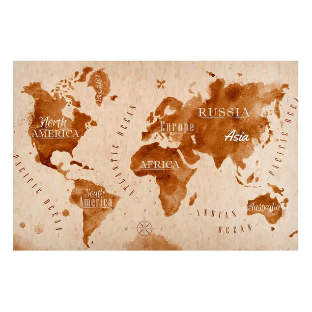 Quadros magnéticos mapas World Map Watercolour Beige Brown