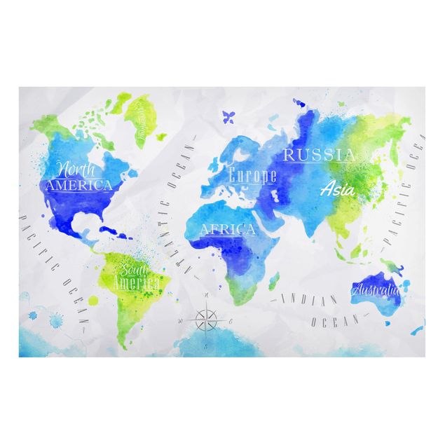 Quadros magnéticos mapas World Map Watercolour Blue Green