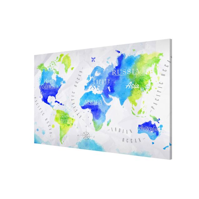 quadro mapa do mundo World Map Watercolour Blue Green