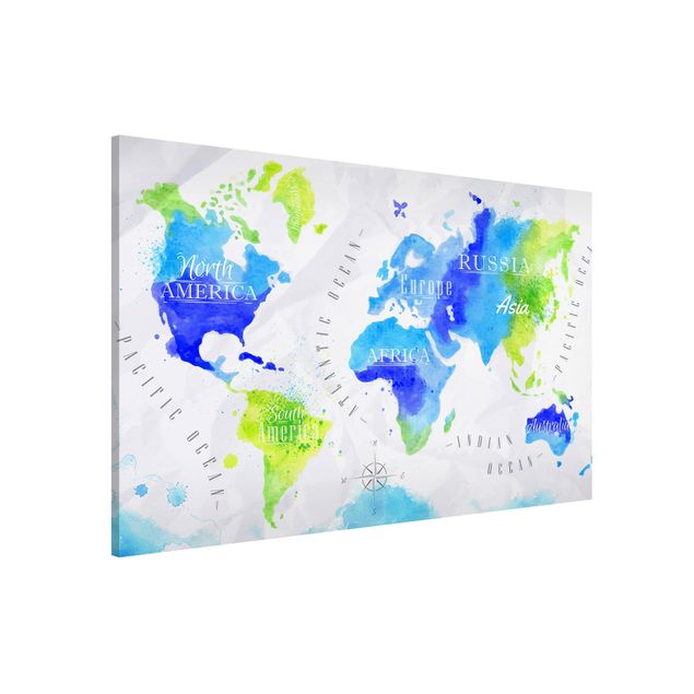 decoraçao para parede de cozinha World Map Watercolour Blue Green