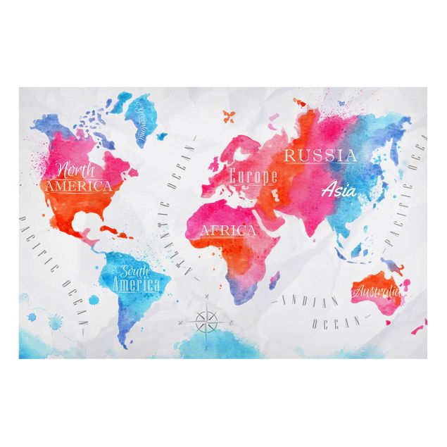 Quadros magnéticos mapas World Map Watercolour Red Blue
