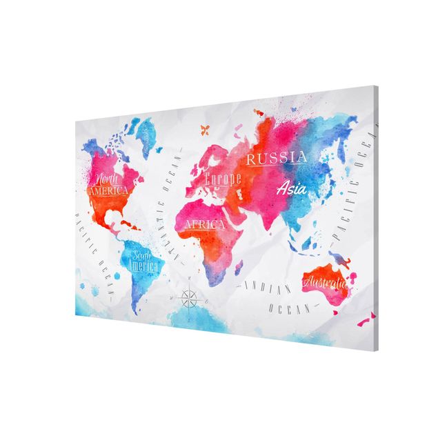 quadro mapa do mundo World Map Watercolour Red Blue
