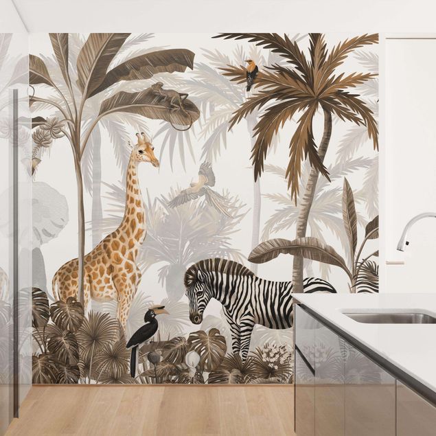 Papel de parede zebras Majestic animal world in the jungle sepia