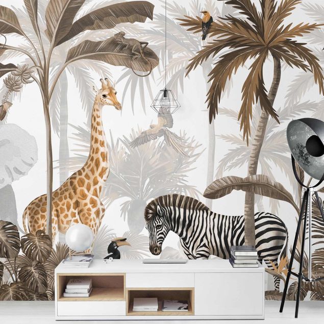 Decoração para quarto infantil Majestic animal world in the jungle sepia