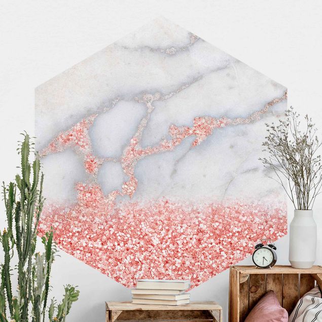 papel parede marmore Marble Look With Pink Confetti
