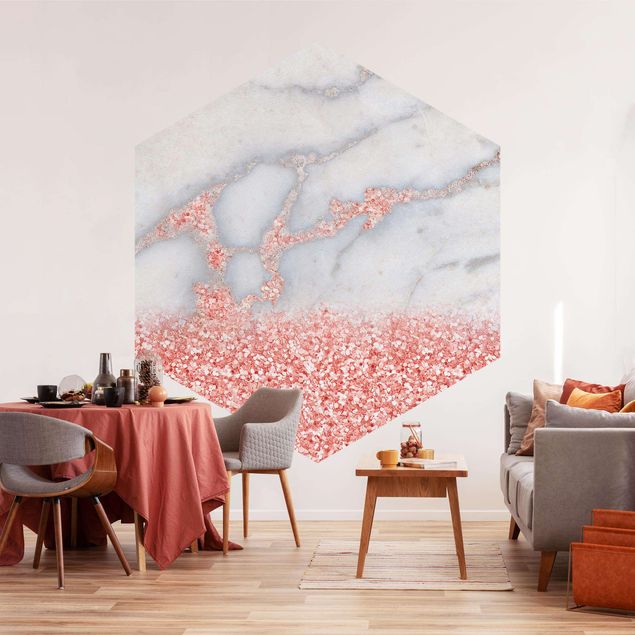 papel de parede moderno para sala Marble Look With Pink Confetti