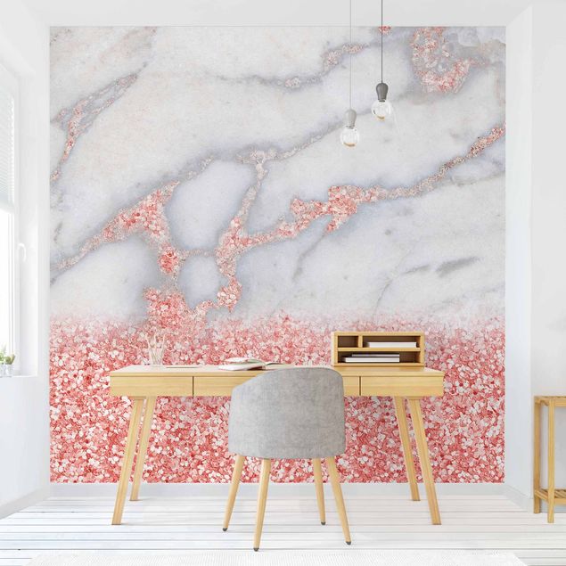 decoraçao para parede de cozinha Marble Look With Pink Confetti