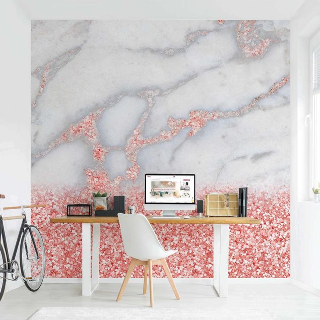 papel de parede imitando pedrinhas Marble Look With Pink Confetti