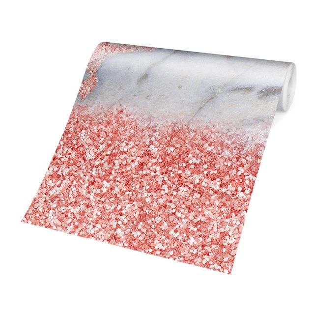 Papel de parede industrial Marble Look With Pink Confetti