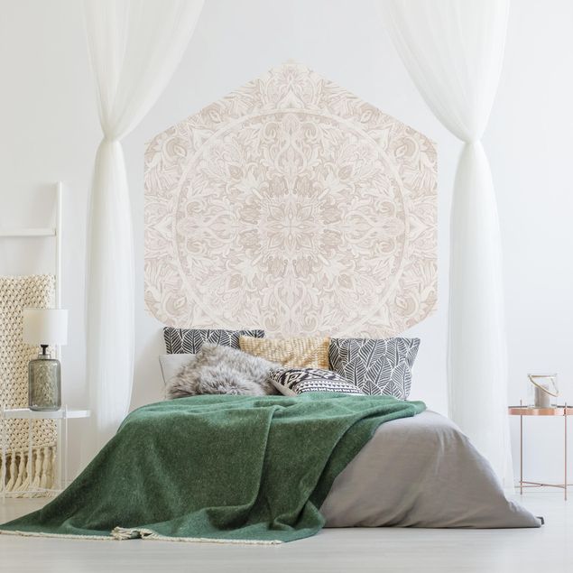 papel de parede para quarto de casal moderno Mandala Watercolour Ornament Beige