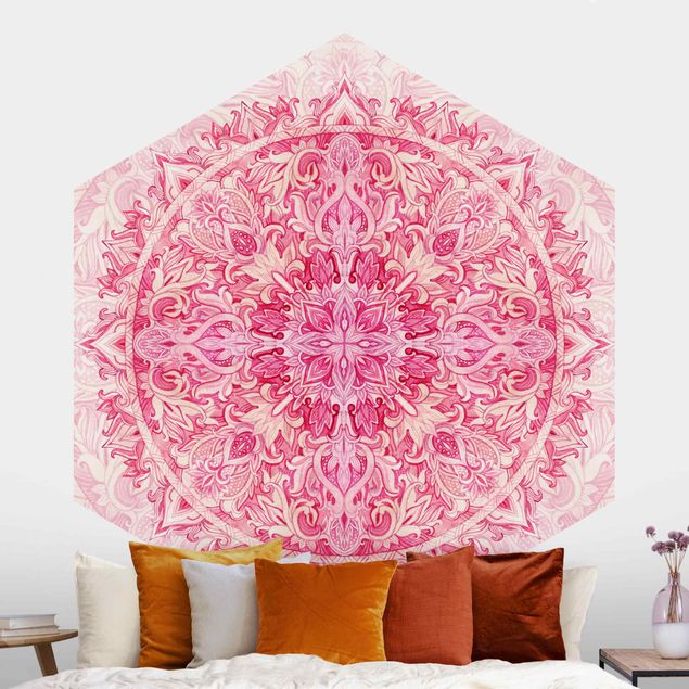 Papel de parede ornamental Mandala Watercolour Ornament Pattern Pink