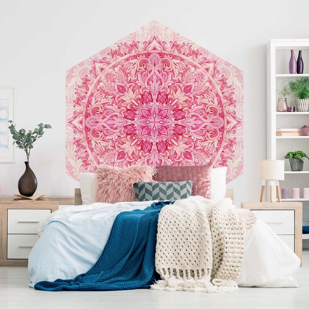 papel de parede moderno Mandala Watercolour Ornament Pattern Pink