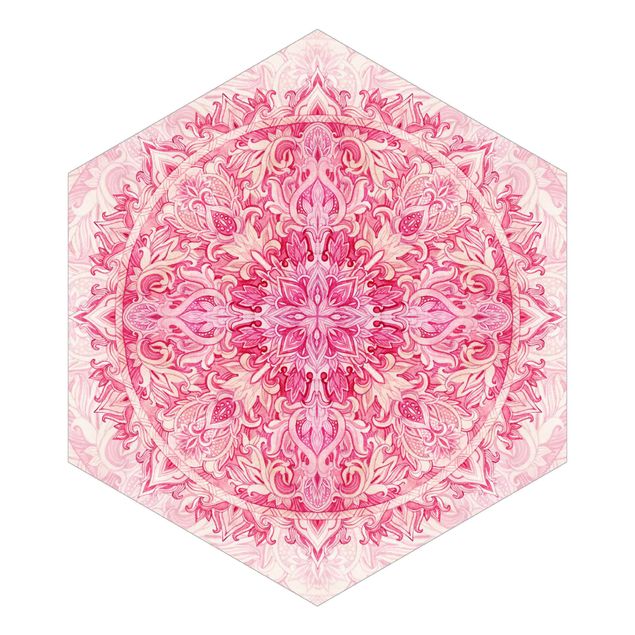 Papel de parede bege Mandala Watercolour Ornament Pattern Pink
