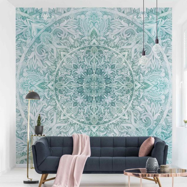 decoraçao para parede de cozinha Mandala Watercolour Ornament Pattern Turquoise