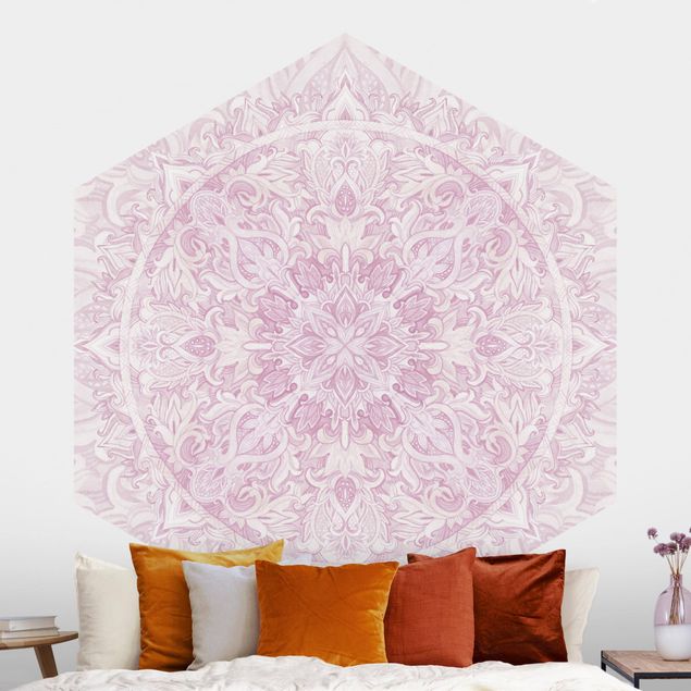 Papel de parede ornamental Mandala Watercolour Ornament Pink