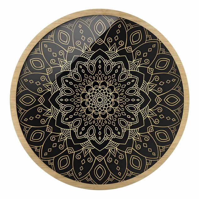 decoração quadros Mandala Flower Pattern Gold Black