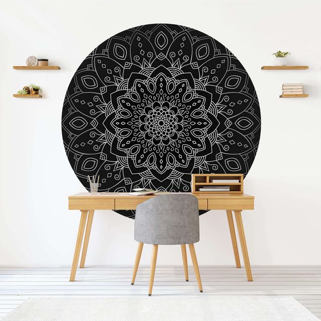 decoraçao para parede de cozinha Mandala Flower Pattern Silver Black