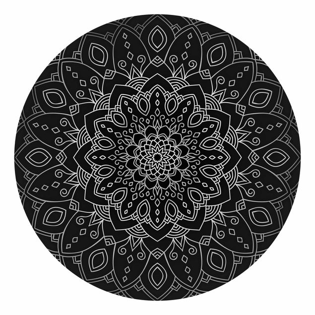 papel de parede prateado Mandala Flower Pattern Silver Black