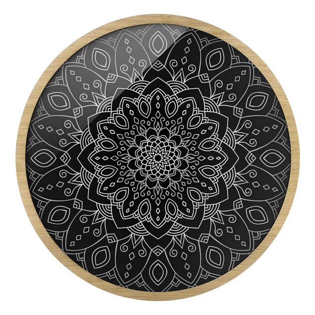 quadros para parede Mandala Flower Pattern Silver Black