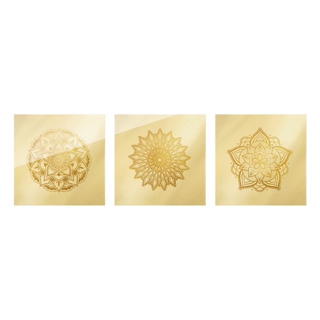 decoração quadros Mandala Flower Sun Illustration Set Gold