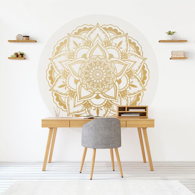 decoraçao para parede de cozinha Mandala Flower Gold White