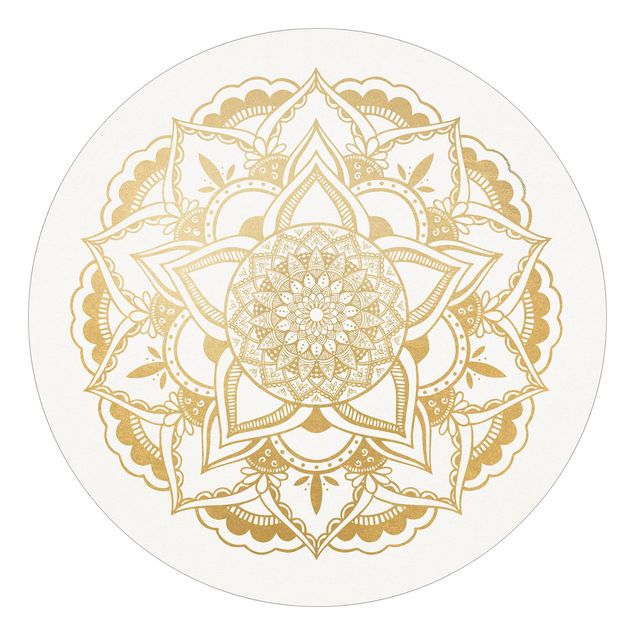 papel de parede prateado Mandala Flower Gold White