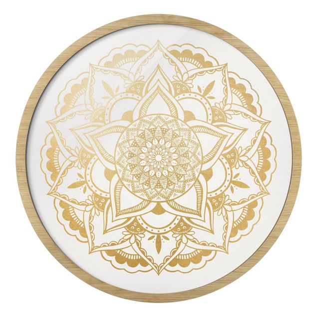 quadro com moldura Mandala Flower Gold White