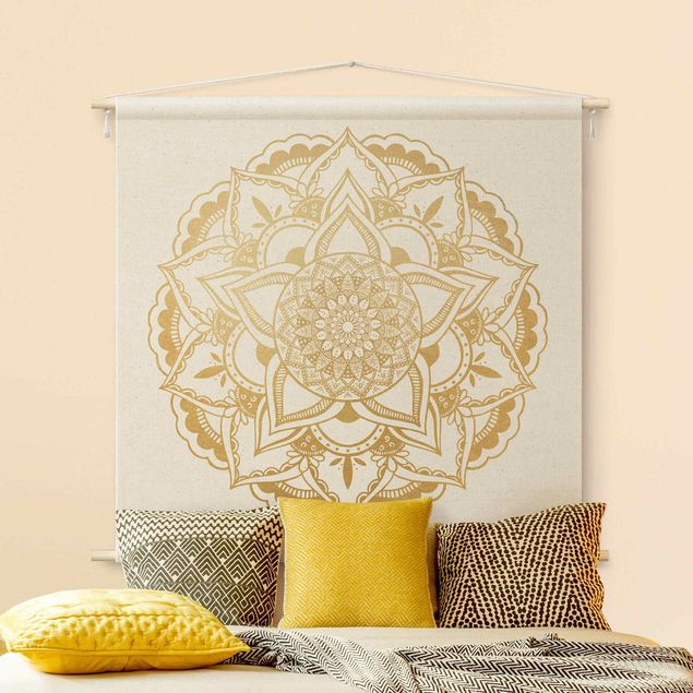 decoraçao para parede de cozinha Mandala Flower Gold White