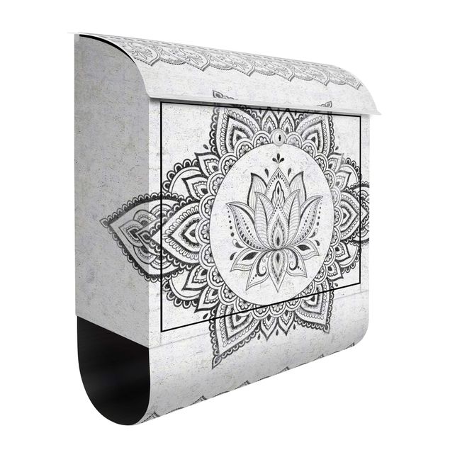 caixa de correio cinza Mandala Lotus Concrete Look