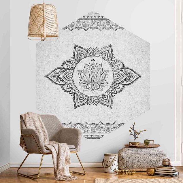 Papel de parede padrões Mandala Lotus Concrete Look
