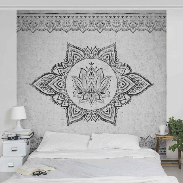 Papel de parede padrões Mandala Lotus Concrete Look