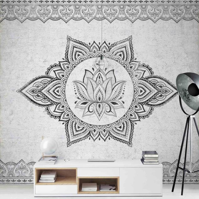 Papel de parede cimento Mandala Lotus Concrete Look