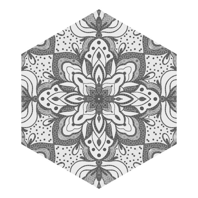 Papel de parede vermelho Mandala With Grid And Dots In Gray