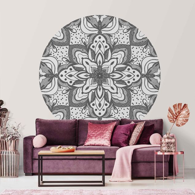 decoraçoes cozinha Mandala With Grid And Dots In Grey