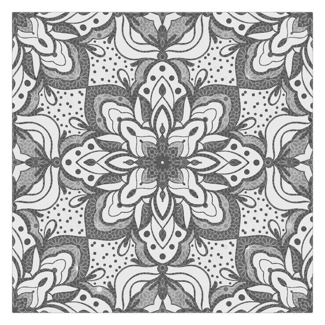 papel parede cinza Mandala With Grid And Dots In Gray