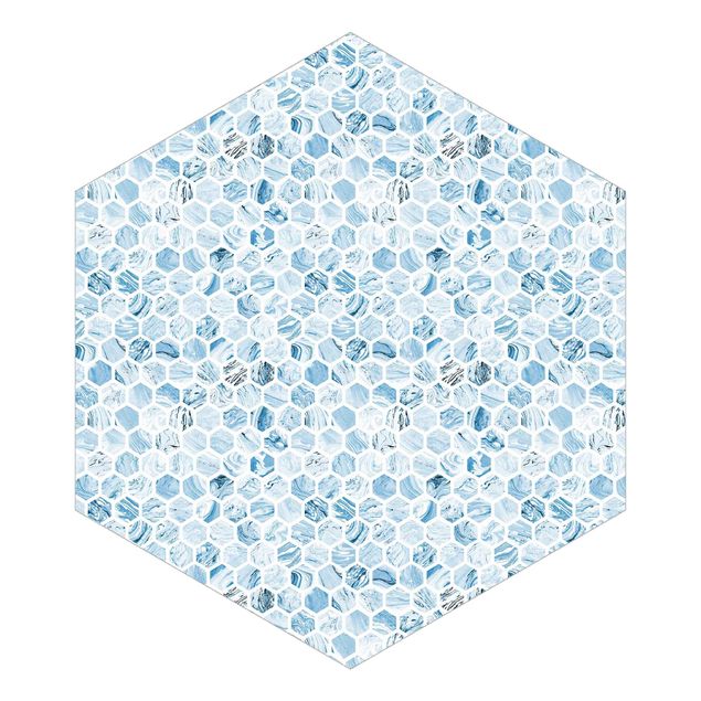 Papel de parede dourado Marble Hexagons Blue Shades