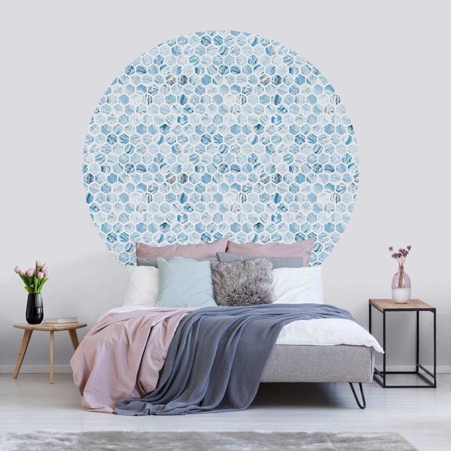 papel parede marmore Marble Hexagons Blue Shades