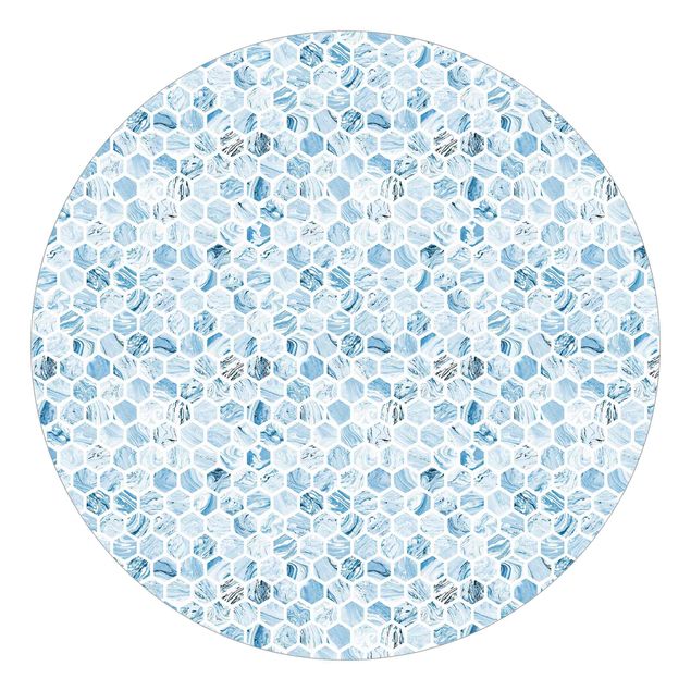 papel de parede imitando pedra Marble Hexagons Blue Shades