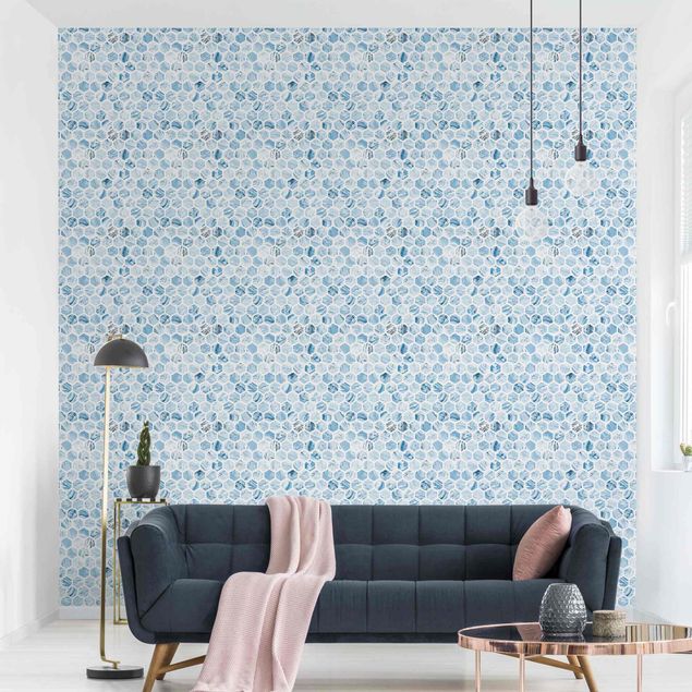 papel parede marmore Marble Hexagons Blue Shades