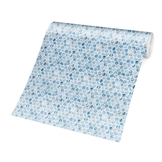 Papel de parede padrões Marble Hexagons Blue Shades