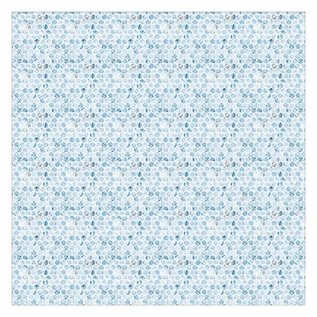papel de parede moderno para sala Marble Hexagons Blue Shades