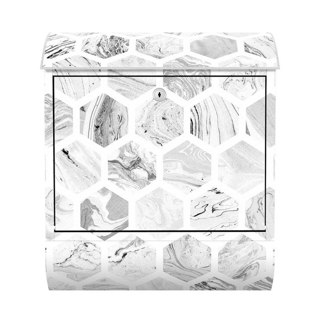 caixas de correio exteriores Marble Hexagons In Greyscales