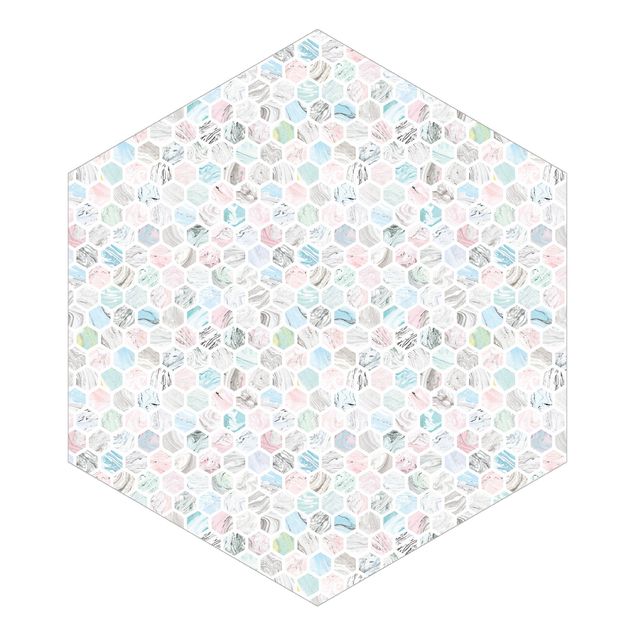 Papel de parede padrões Marble Hexagons Rose And Sea Blue