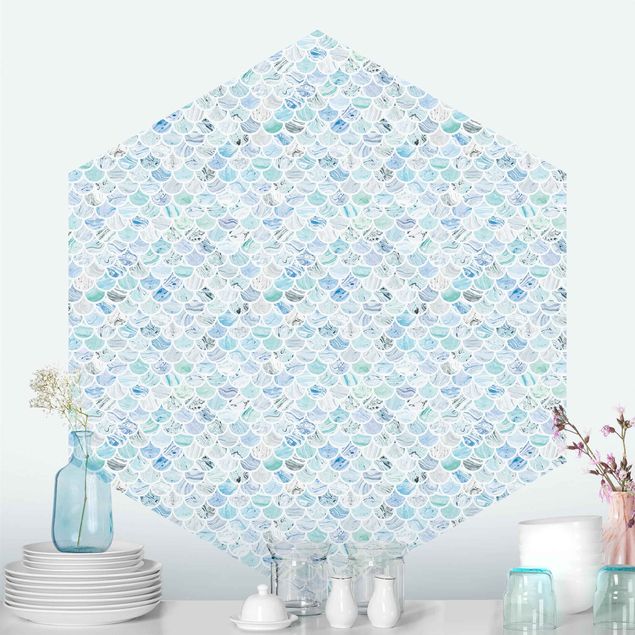 Papel de parede geométrico Marble Pattern Sea Blue