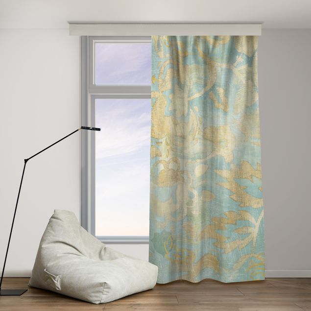 cortinados modernos Moroccan Collage In Gold And Turquoise II